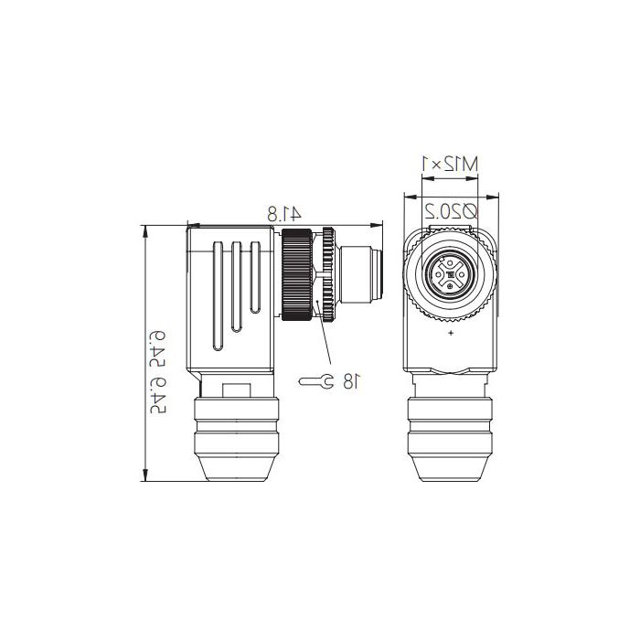 M12 4Pin、公头90°、螺钉连接、金属屏蔽、64F501