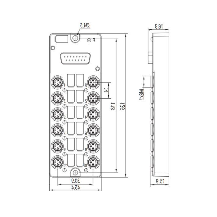 M8分线盒、单通道、PNP、12端口分体式、带LED、D-SUB接口基座、23PCT1