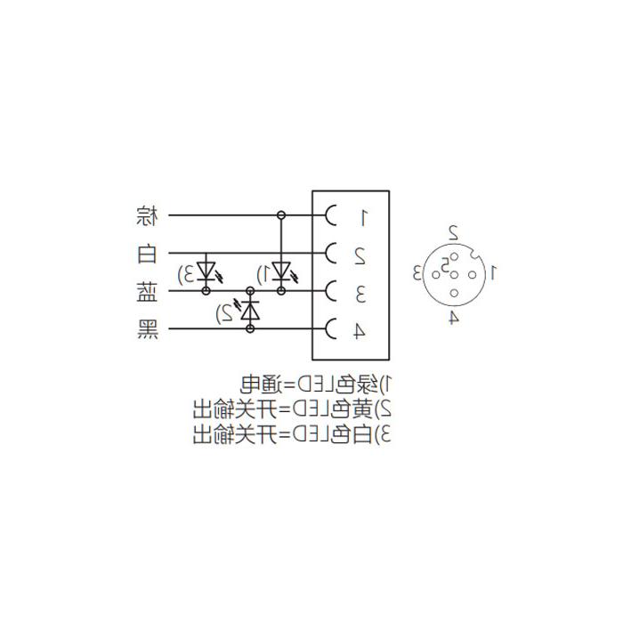 M12 4Pin、母头90°、带LED灯、单端预铸电缆、防焊渣PUR材质、橙色护套、64T083-XXX